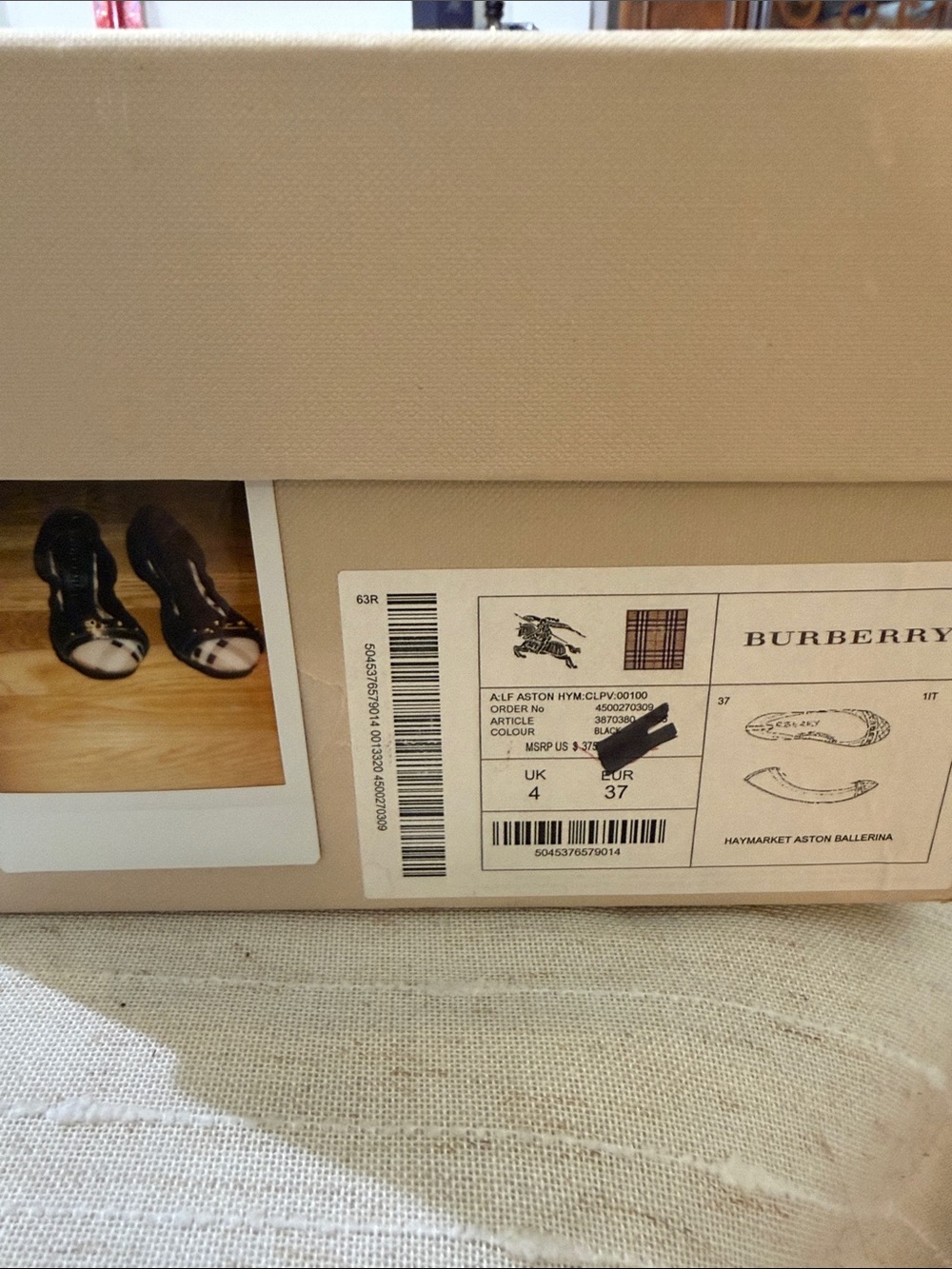 Burberry Black Haymarket Aston Ballerina Flats Boxed